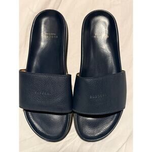 Buscemi Navy Leather Slide Sandals Vibram Sole EU 41